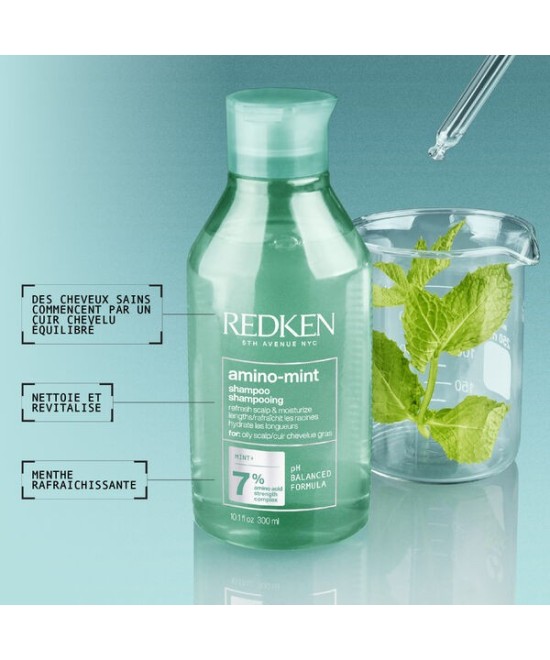 Redken Amino Mint Shampoing - Purifiant pour  racines grasses pointes sèches 300ml