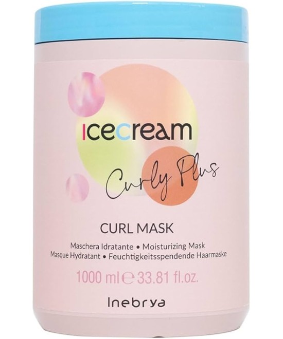 INEBRYA ICE CREAM CURLY PLUS  MASQUE HYDRATANT POUR CHEVEUX BOUCLÉS, BOUGÉS ET PERMANENTS 1000 ML Produit pour cheveux