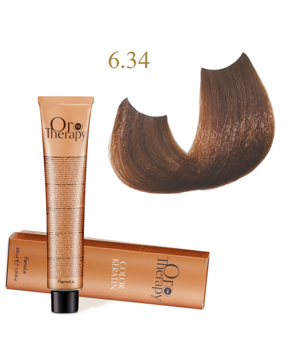 FANOLA OROTHERAPY  6.34 - DARK BLONDE GOLDEN COPPER CRÈME COLORANTE PERMANENT SANS AMMONIAQUE 100 ML Produit pour cheveux