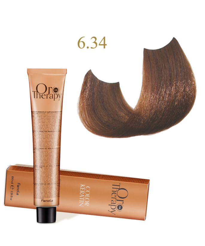FANOLA OROTHERAPY  6.34 - DARK BLONDE GOLDEN COPPER CRÈME COLORANTE PERMANENT SANS AMMONIAQUE 100 ML Produit pour cheveux