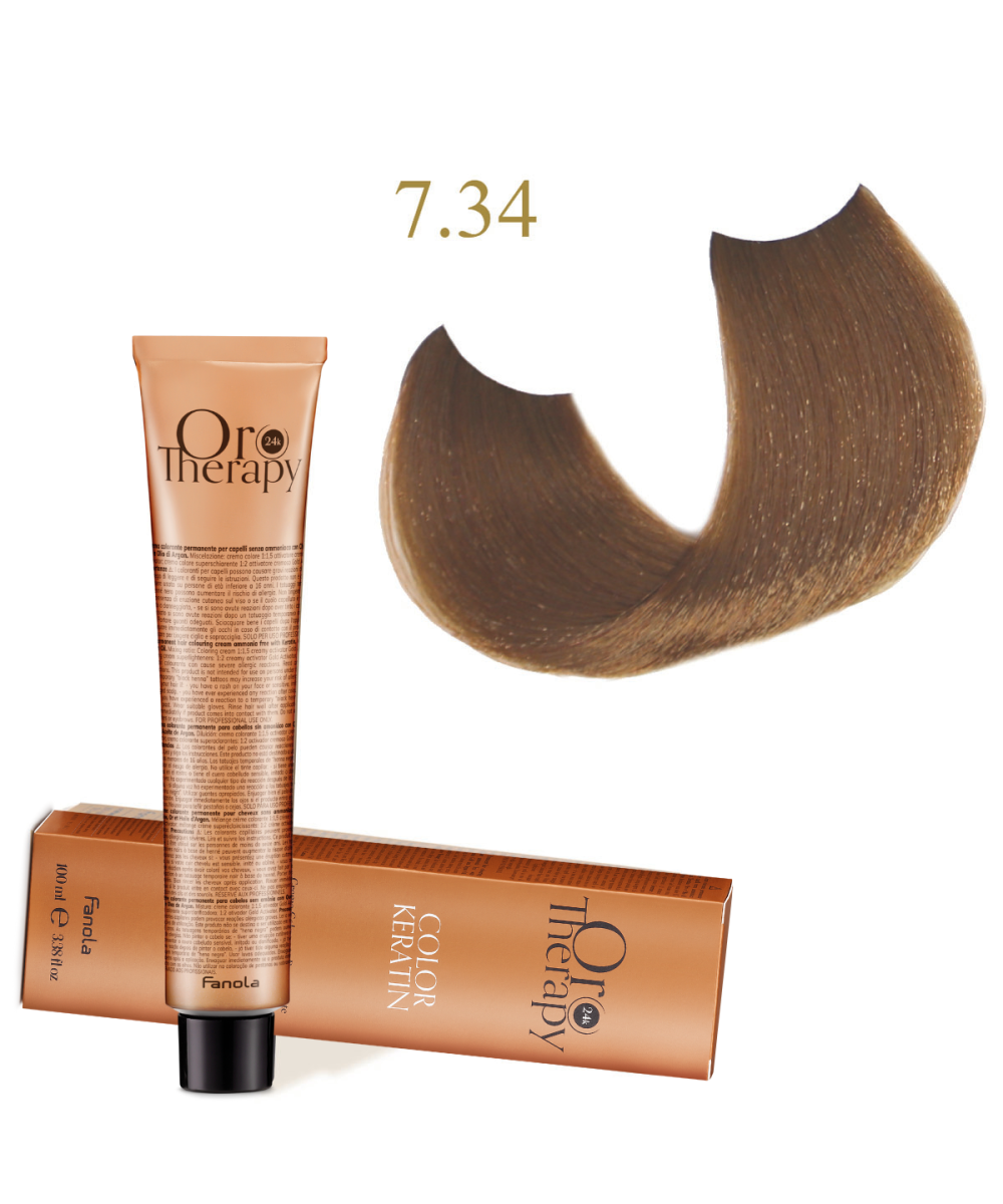 FANOLA OROTHERAPY  7.34 - BLONDE COPPER GOLDEN CRÈME COLORANTE PERMANENT SANS AMMONIAQUE 100 ML Produit pour cheveux