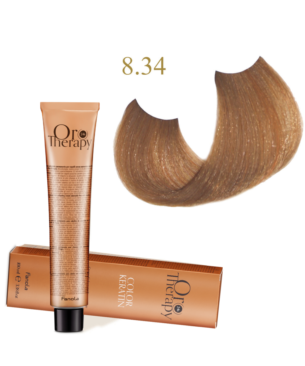 FANOLA OROTHERAPY  8.34 - LIGHT BLONDE GOLDEN COPPER CRÈME COLORANTE PERMANENT SANS AMMONIAQUE 100 ML Produit pour cheveux