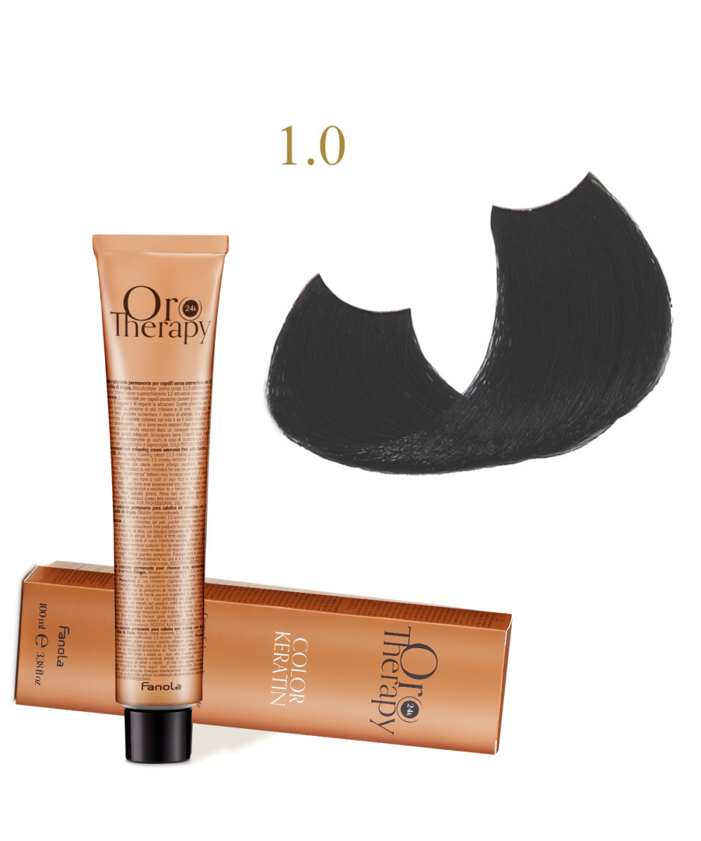FANOLA OROTHERAPY  1.0- BLACK CRÈME COLORANTE PERMANENT SANS AMMONIAQUE 100 ML Produit pour cheveux