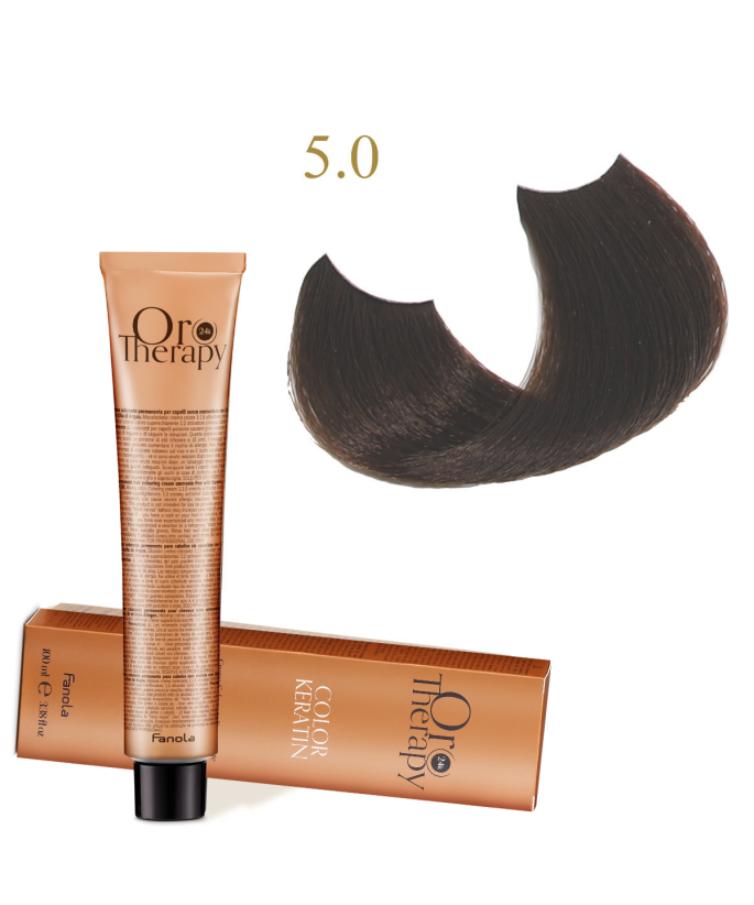 FANOLA OROTHERAPY  5.0- LIGHT CHESTNUT CRÈME COLORANTE PERMANENT SANS AMMONIAQUE 100 ML Produit pour cheveux