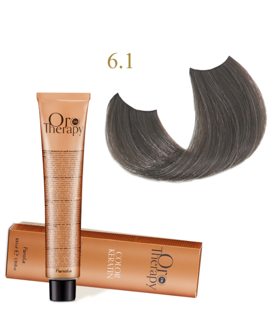 FANOLA OROTHERAPY  6.1 - DARK BLONDE ASH CRÈME COLORANTE PERMANENT SANS AMMONIAQUE 100 ML Produit pour cheveux