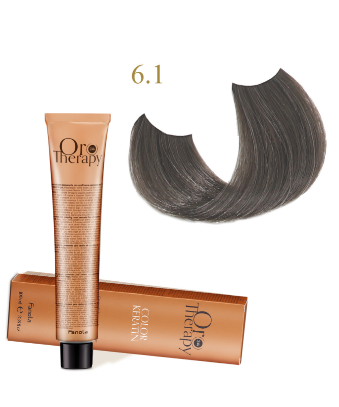 FANOLA OROTHERAPY  6.1 - DARK BLONDE ASH CRÈME COLORANTE PERMANENT SANS AMMONIAQUE 100 ML Produit pour cheveux