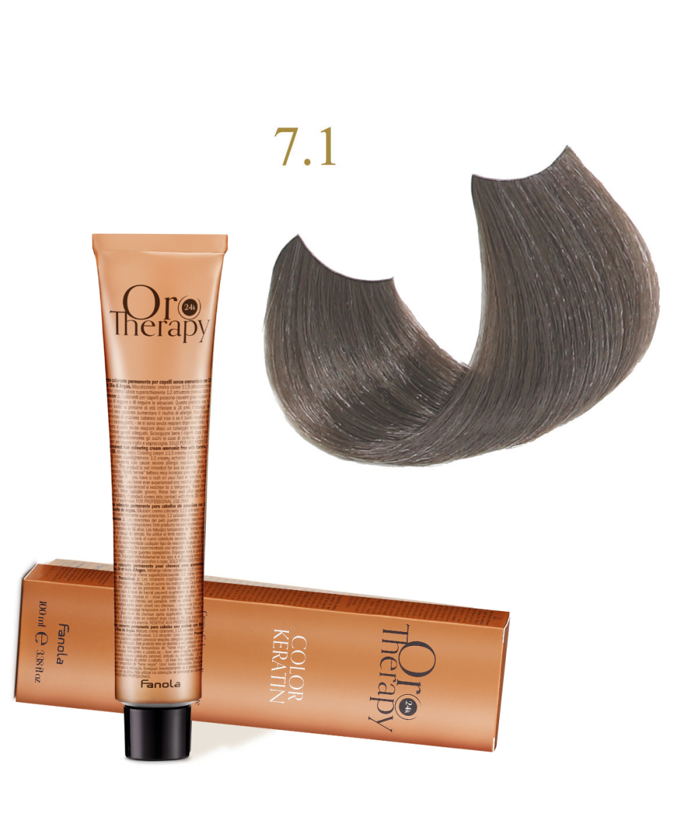 FANOLA OROTHERAPY  7.1 - MEDIUM BLONDE ASH CRÈME COLORANTE PERMANENT SANS AMMONIAQUE 100 ML Produit pour cheveux