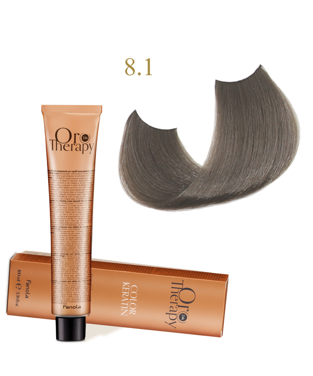 FANOLA OROTHERAPY  8.1 - LIGHT BLONDE ASH CRÈME COLORANTE PERMANENT SANS AMMONIAQUE 100 ML Produit pour cheveux