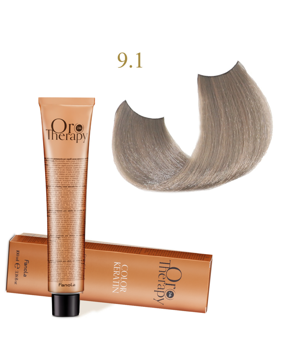 FANOLA OROTHERAPY  9.1 - VERY LIGHT BLONDE ASH CRÈME COLORANTE PERMANENT SANS AMMONIAQUE 100 ML Produit pour cheveux