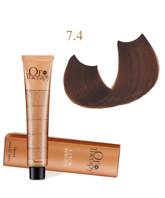 FANOLA OROTHERAPY  7.4 - MEDIUM BLONDE COPPER CRÈME COLORANTE PERMANENT SANS AMMONIAQUE 100 ML Produit pour cheveux