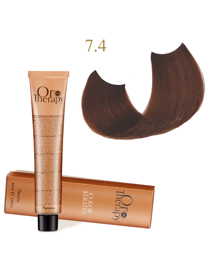 FANOLA OROTHERAPY  7.4 - MEDIUM BLONDE COPPER CRÈME COLORANTE PERMANENT SANS AMMONIAQUE 100 ML Produit pour cheveux