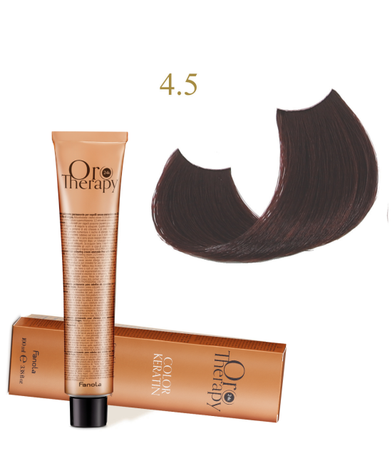 FANOLA OROTHERAPY  4.5 - MEDIUM CHESTNUT MAHOGANY CRÈME COLORANTE PERMANENT SANS AMMONIAQUE 100 ML Produit pour cheveux
