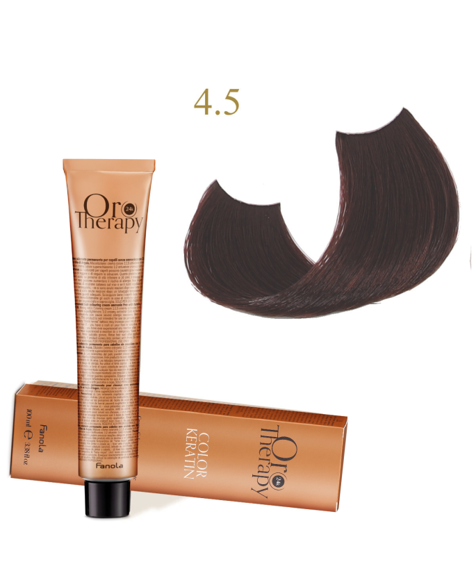FANOLA OROTHERAPY  4.5 - MEDIUM CHESTNUT MAHOGANY CRÈME COLORANTE PERMANENT SANS AMMONIAQUE 100 ML Produit pour cheveux