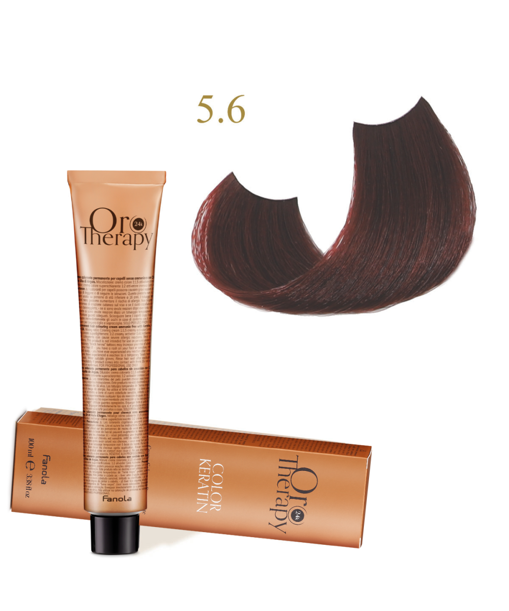 FANOLA OROTHERAPY  5.6 - LIGHT CHESTNUT RED CRÈME COLORANTE PERMANENT SANS AMMONIAQUE 100 ML Produit pour cheveux