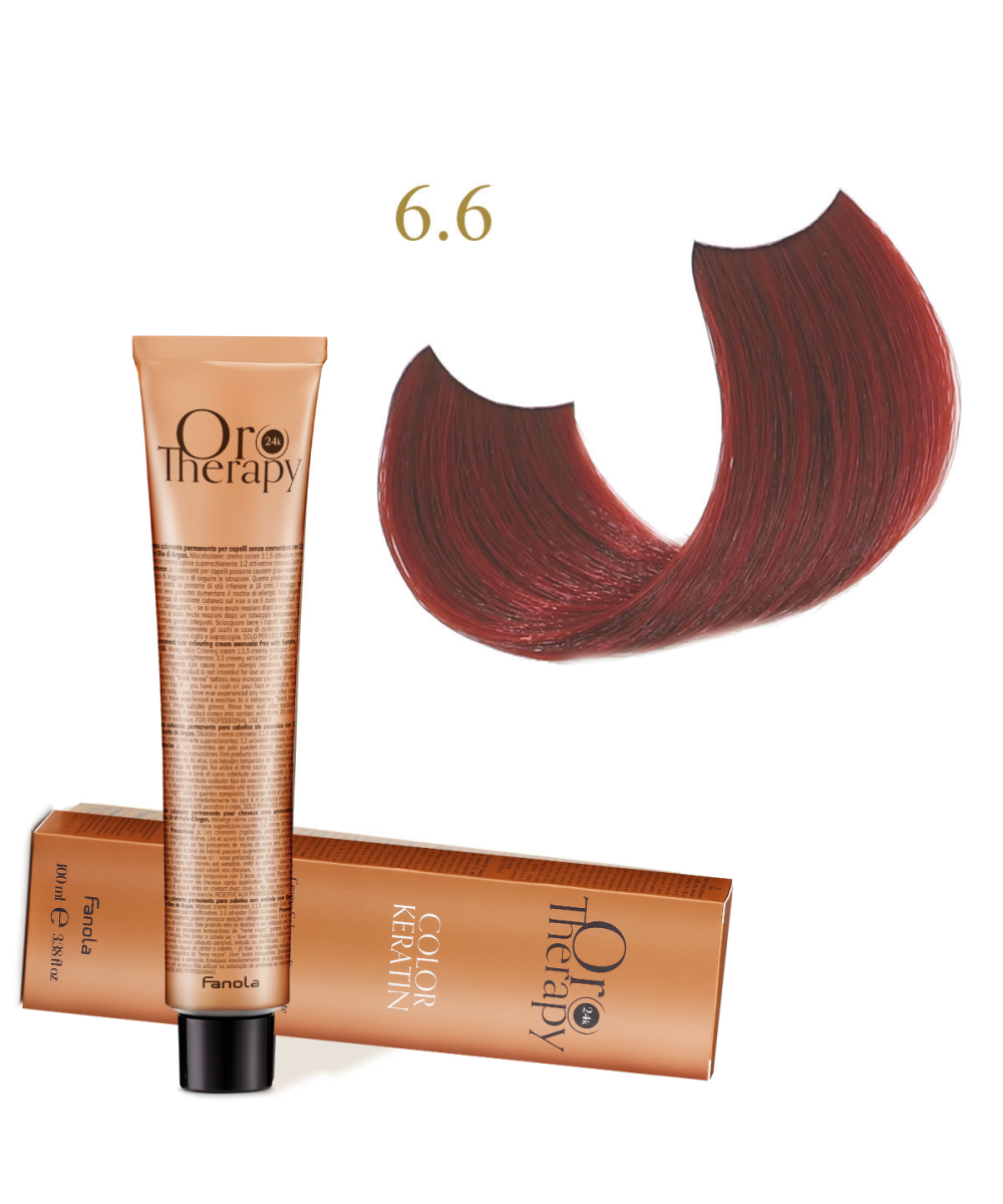 FANOLA OROTHERAPY  6.6 - DARK BLONDE RED CRÈME COLORANTE PERMANENT SANS AMMONIAQUE 100 ML Produit pour cheveux