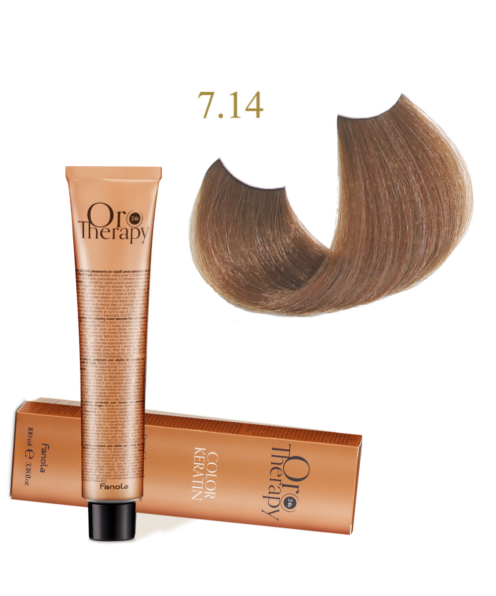 FANOLA OROTHERAPY  KERATIN ORO PURO 7.14 - CRÈME COLORANTE PERMANENT SANS AMMONIAQUE 100 ML Produit pour cheveux