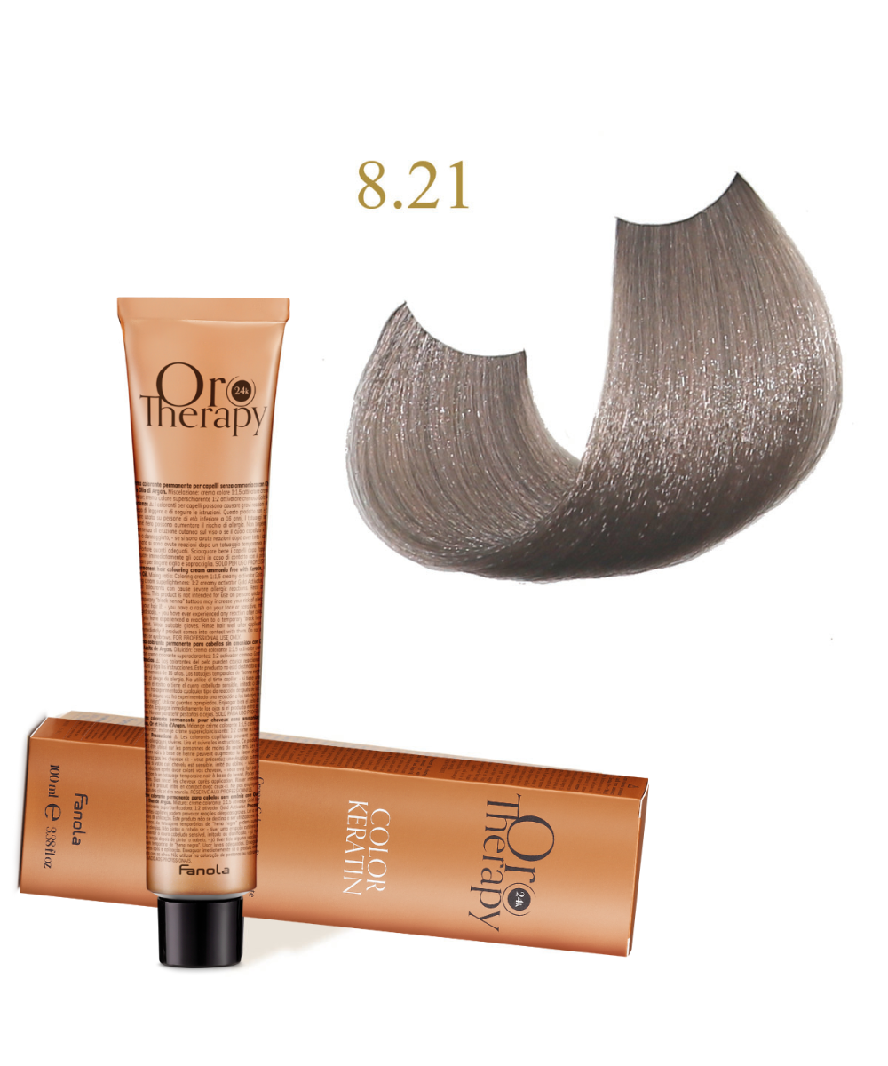 FANOLA OROTHERAPY  8.21 - LIGHT BLONDE VIOLET ASH CRÈME COLORANTE PERMANENT SANS AMMONIAQUE 100 ML Produit pour cheveux