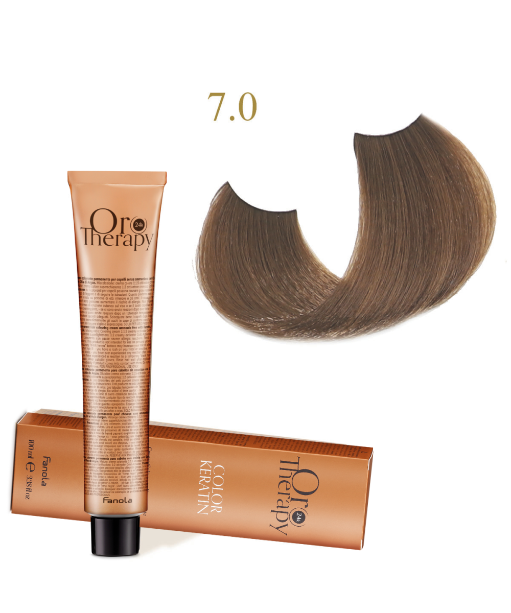 FANOLA OROTHERAPY  7.0 - MEDIUM BLONDE CRÈME COLORANTE PERMANENT SANS AMMONIAQUE 100 ML Produit pour cheveux